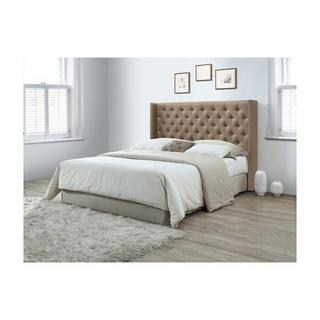 Vente-unique Lit 140 x 200 cm avec tête de lit capitonnée - Tissu - Beige - MASSIMO  