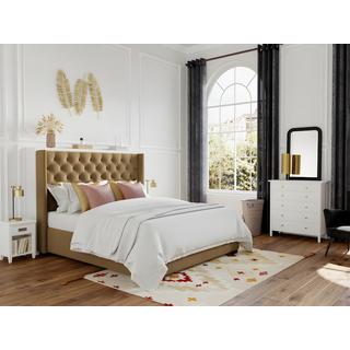 Vente-unique Lit 140 x 200 cm avec tête de lit capitonnée - Tissu - Beige - MASSIMO  