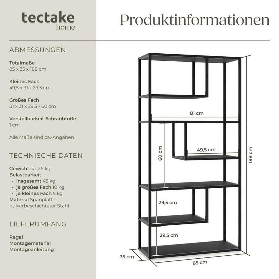 Tectake Standregal  Venda Industrial Look pulverbeschichtetes Stahlgestell  