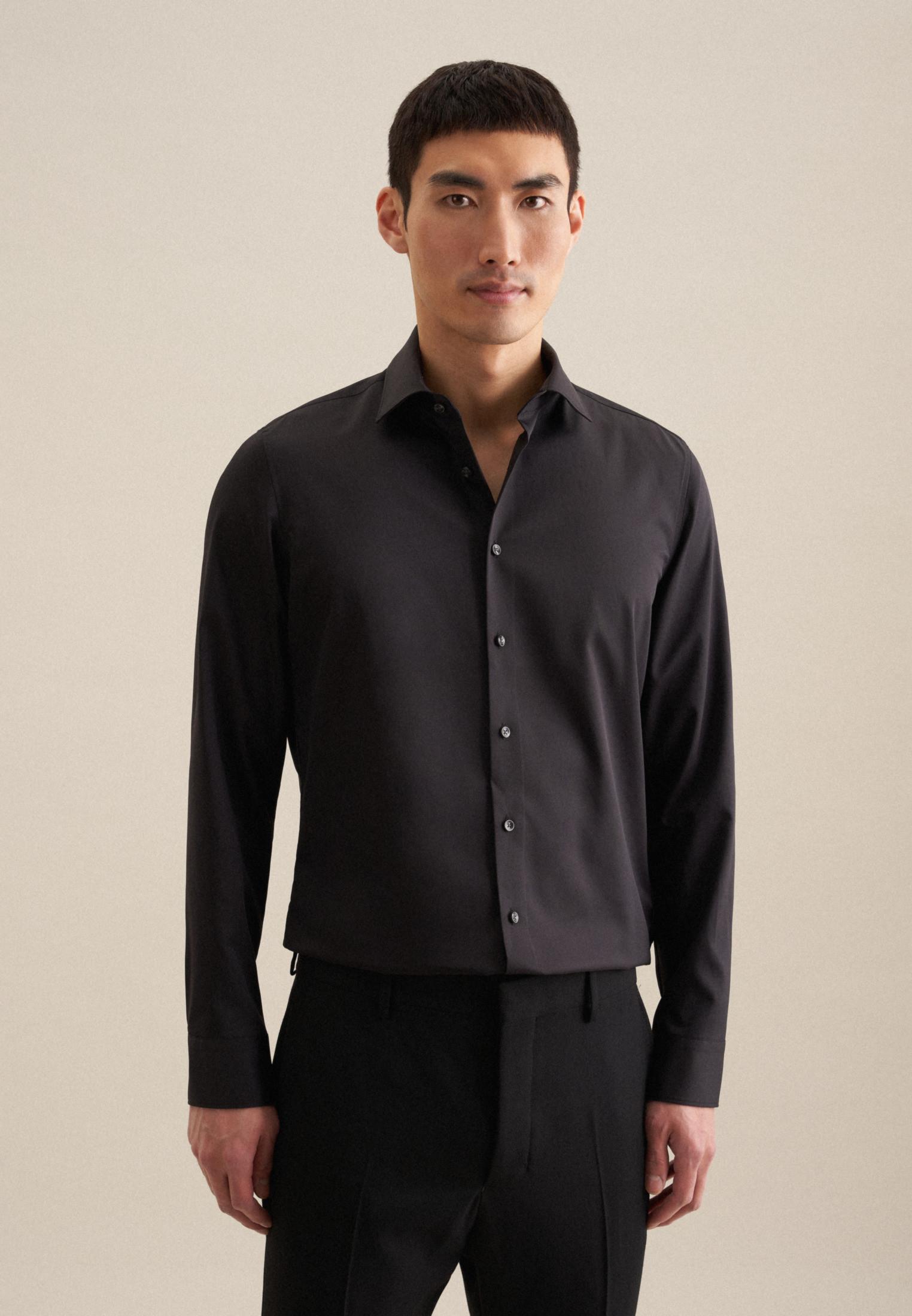 Image of Performance-hemd Slim Fit Langarm Uni Herren Schwarz 38