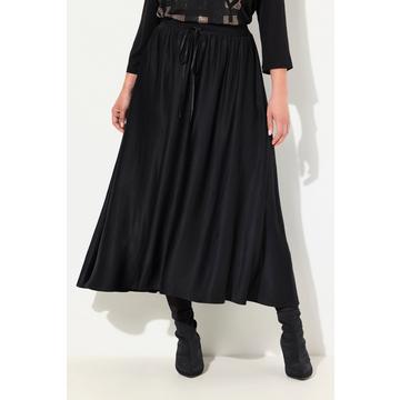 Jupe midi en satin, silhouette en A, ceinture élastique et cordon de serrage