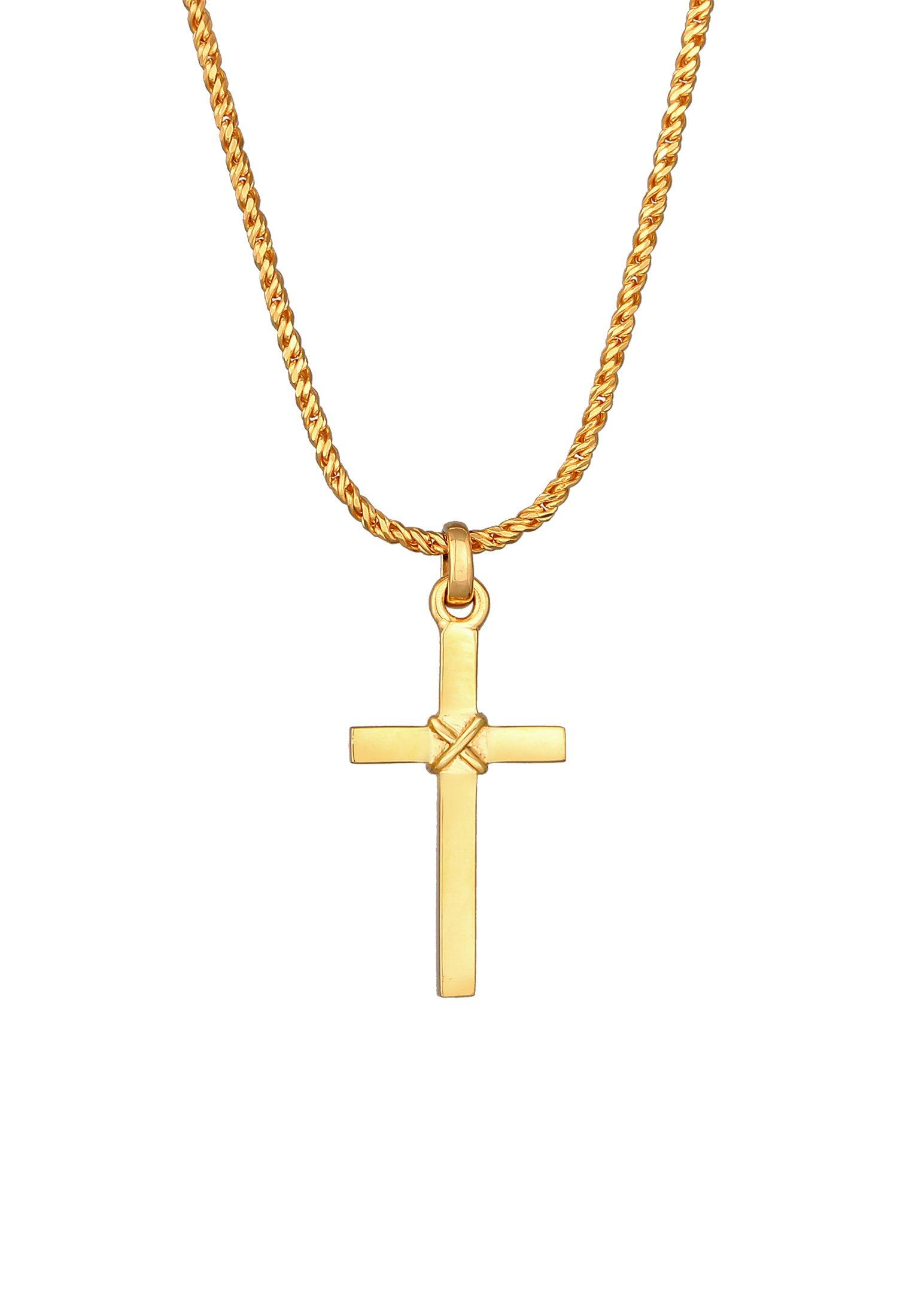 Image of Halskette Kreuz Flach Kordelkette 925 Silber Damen Gold 55 CM
