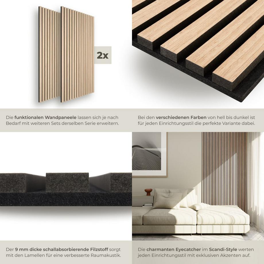 Tectake Panneaux acoustiques SONIC WALL aspect bois en chêne clair  