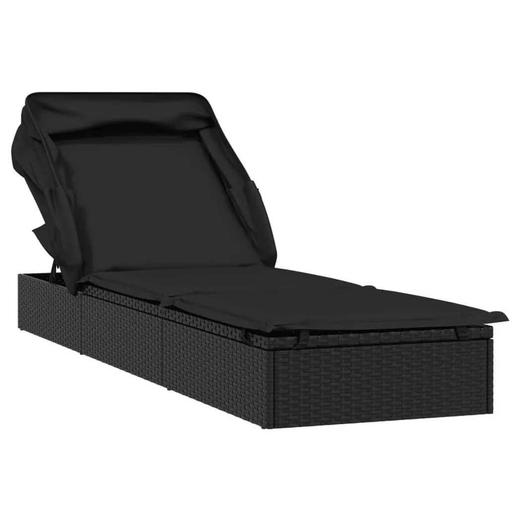 vidaXL Transat avec toit pliable noir 213x63x97 cm résine tressée