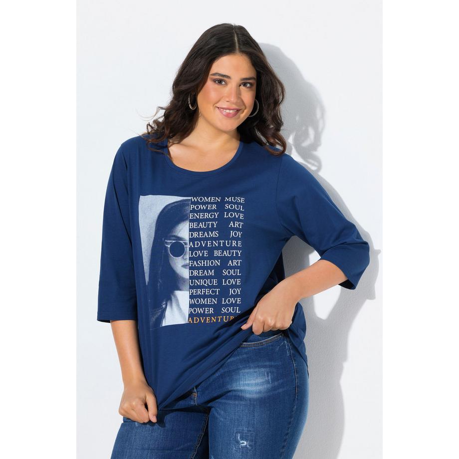 Ulla Popken Maglia Stampa Foto Scollo Rotondo Maniche 3/4  