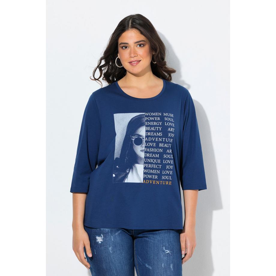 Ulla Popken Maglia Stampa Foto Scollo Rotondo Maniche 3/4  