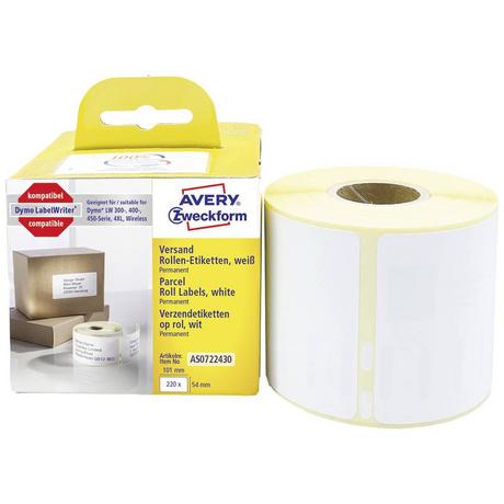 Avery-Zweckform  Rotolo di etichette 101 x 54 mm Carta Bianco 220 pz. A tenuta permanente Etichetta per spedizi 