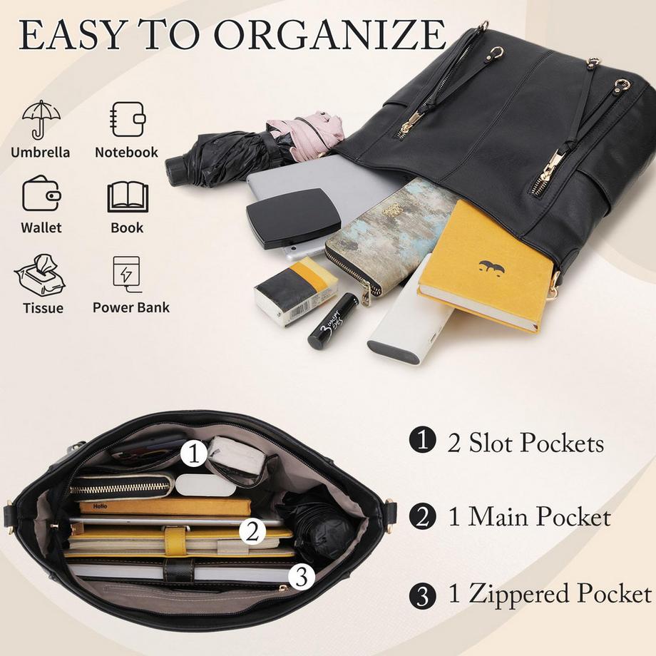 Only-bags.store Stilvolle Hobo-Tasche mit abnehmbarem Schultergurt und Geldbeutel-Set  