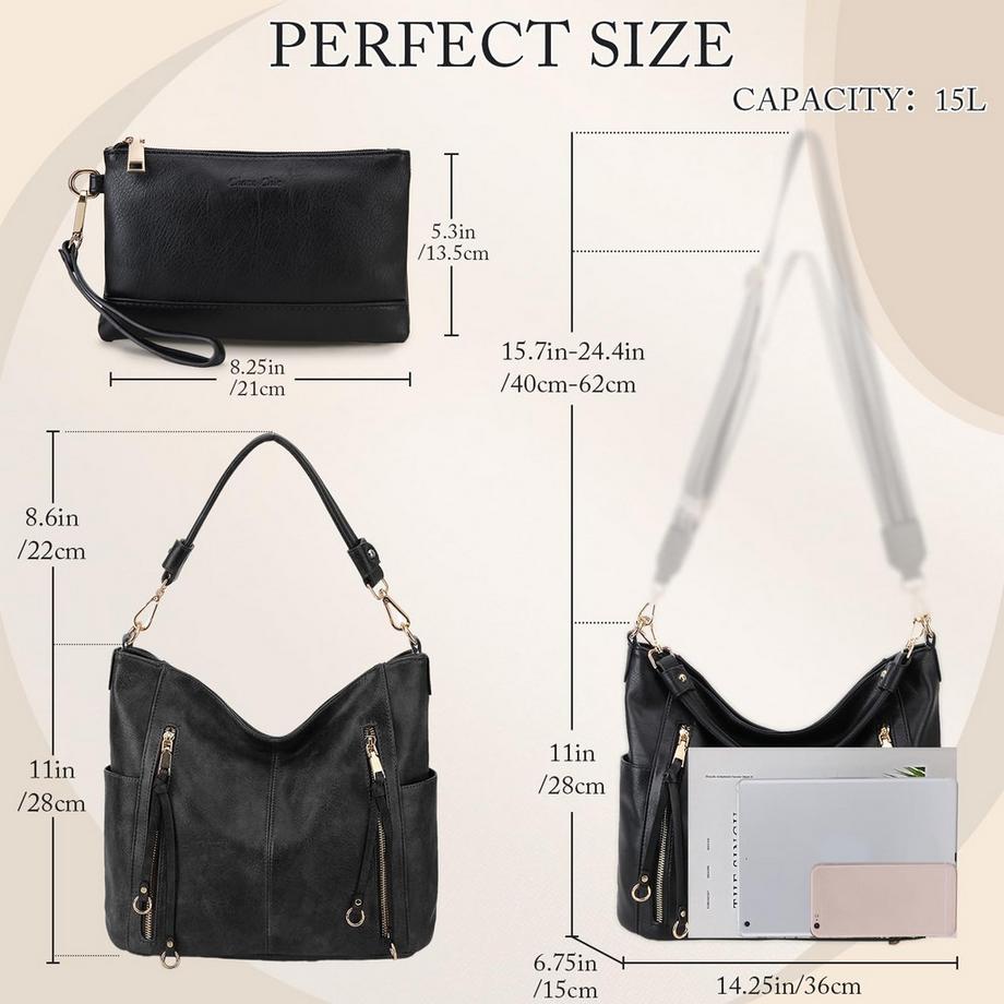 Only-bags.store Stilvolle Hobo-Tasche mit abnehmbarem Schultergurt und Geldbeutel-Set  
