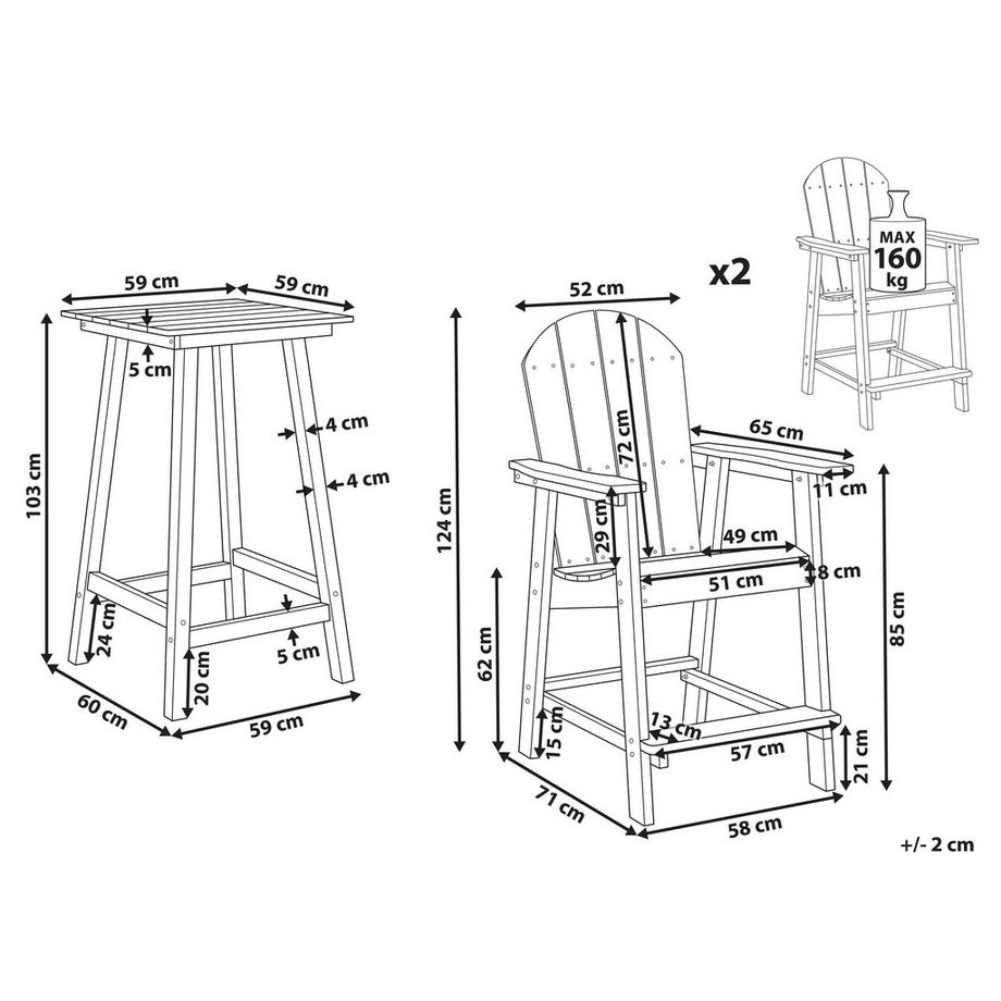 Beliani Ensemble bistrot en Matière synthétique  ADIRONDACK  