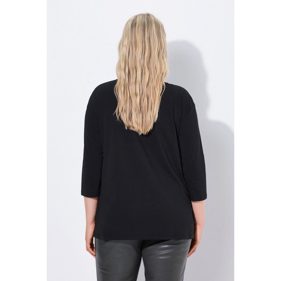 Ulla Popken Maglia Oversize Scollo Rotondo Maniche 3/4 con Lettere  