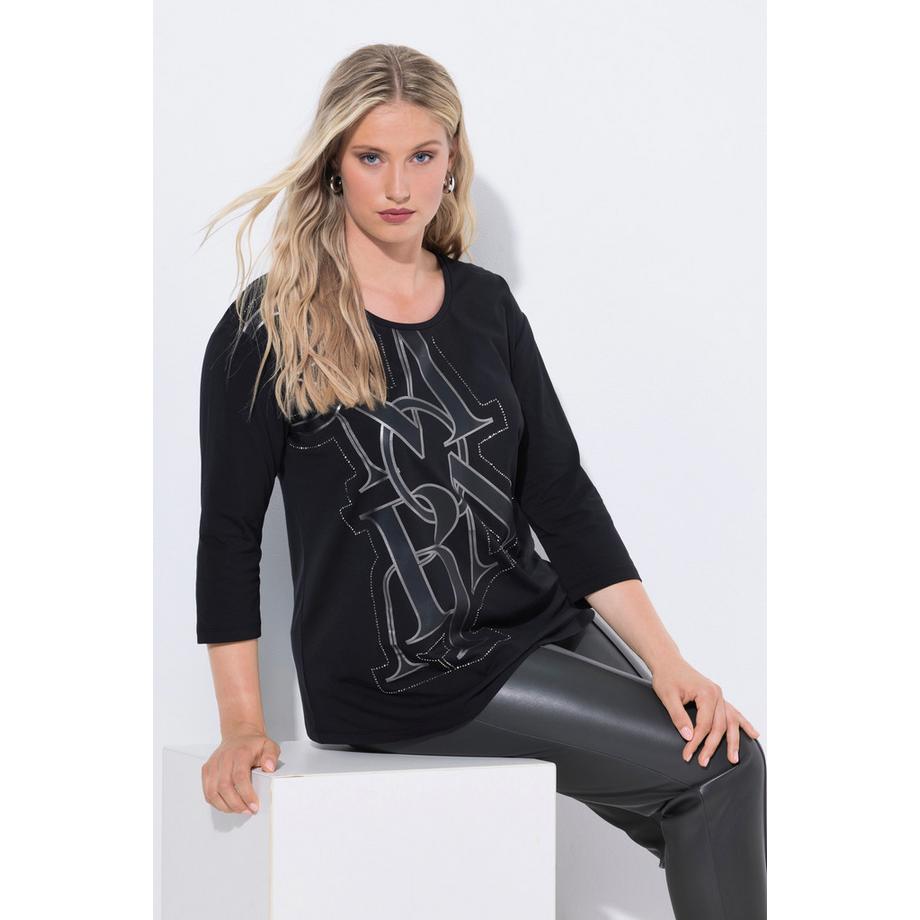 Ulla Popken Maglia Oversize Scollo Rotondo Maniche 3/4 con Lettere  