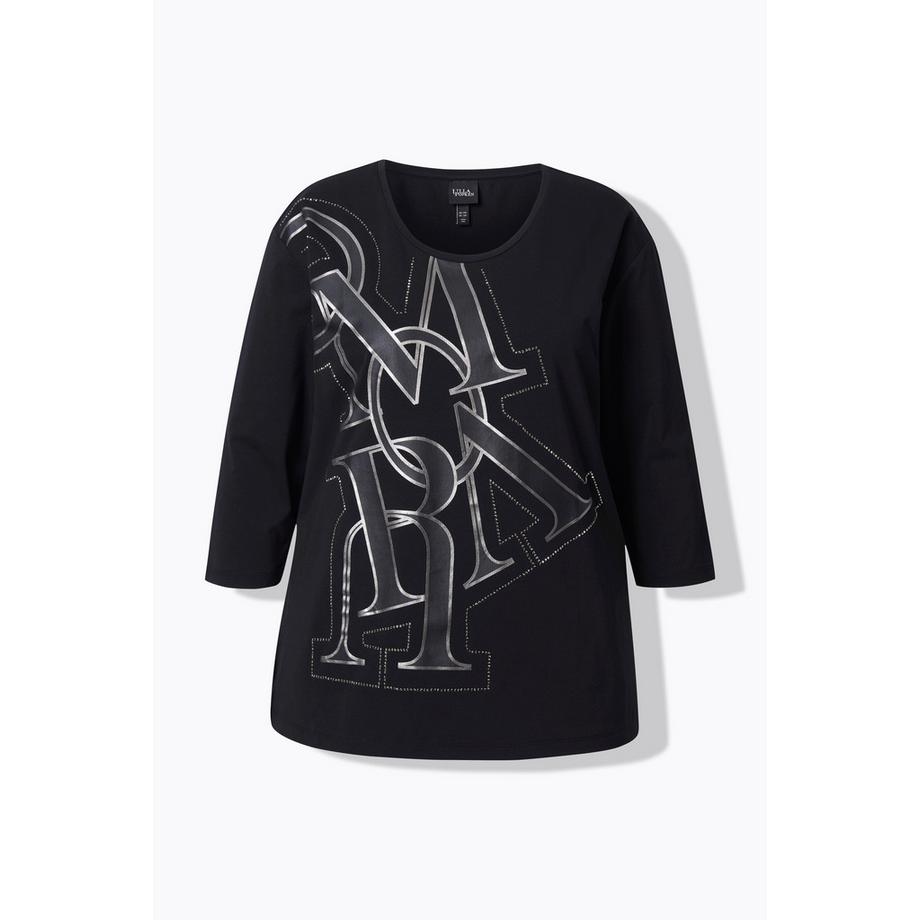 Ulla Popken Maglia Oversize Scollo Rotondo Maniche 3/4 con Lettere  