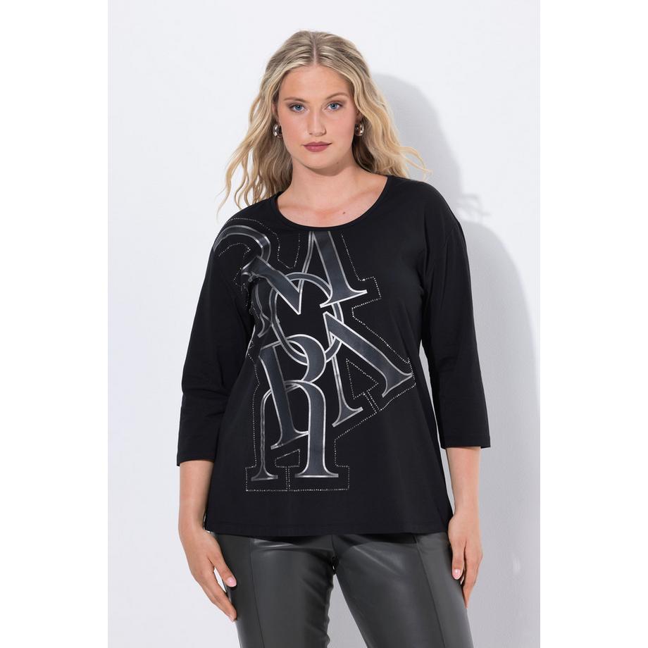 Ulla Popken Maglia Oversize Scollo Rotondo Maniche 3/4 con Lettere  