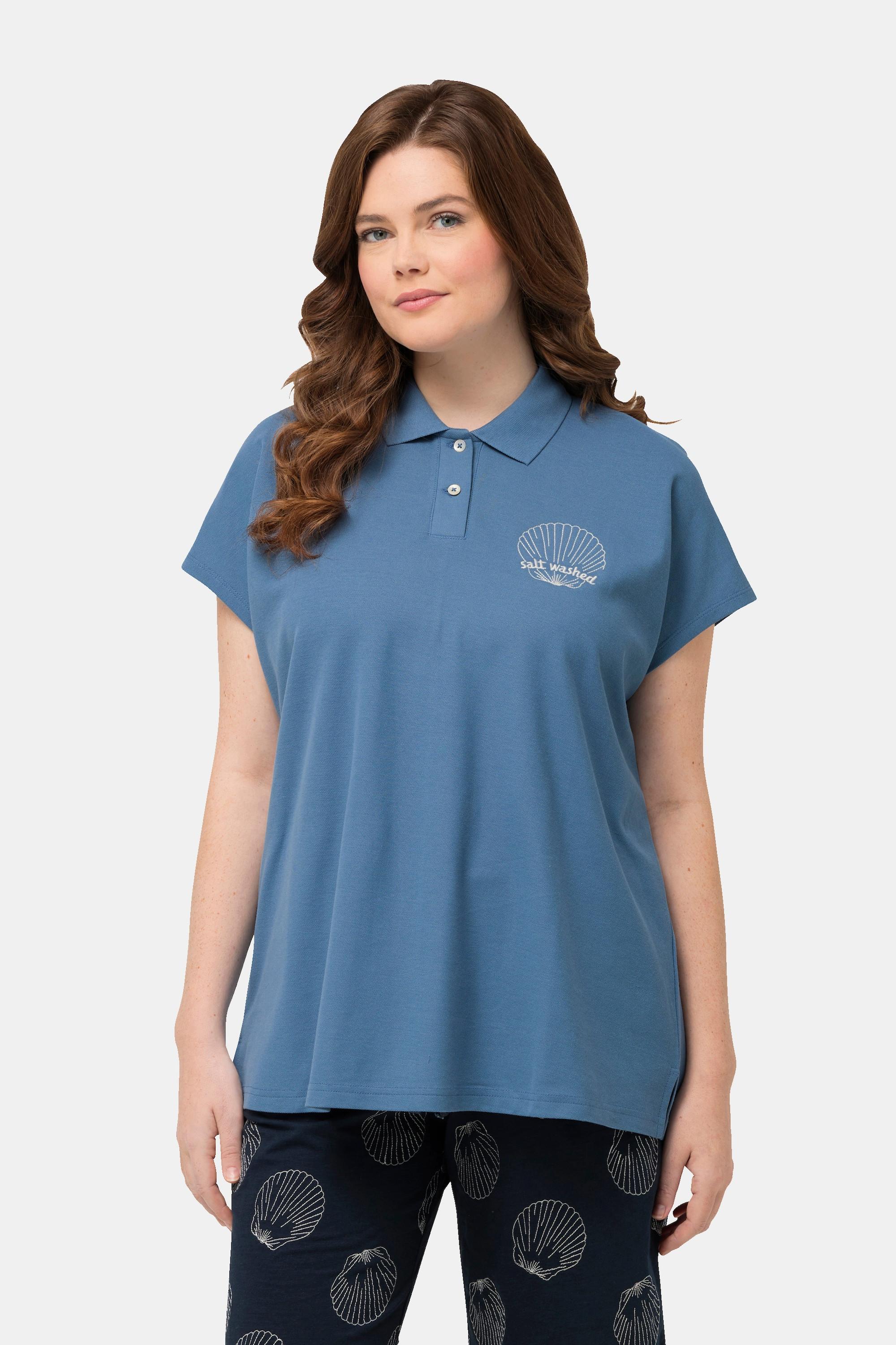 Ulla Popken  Poloshirt, Stickerei, Polokragen, Halbarm, Biobaumwolle 