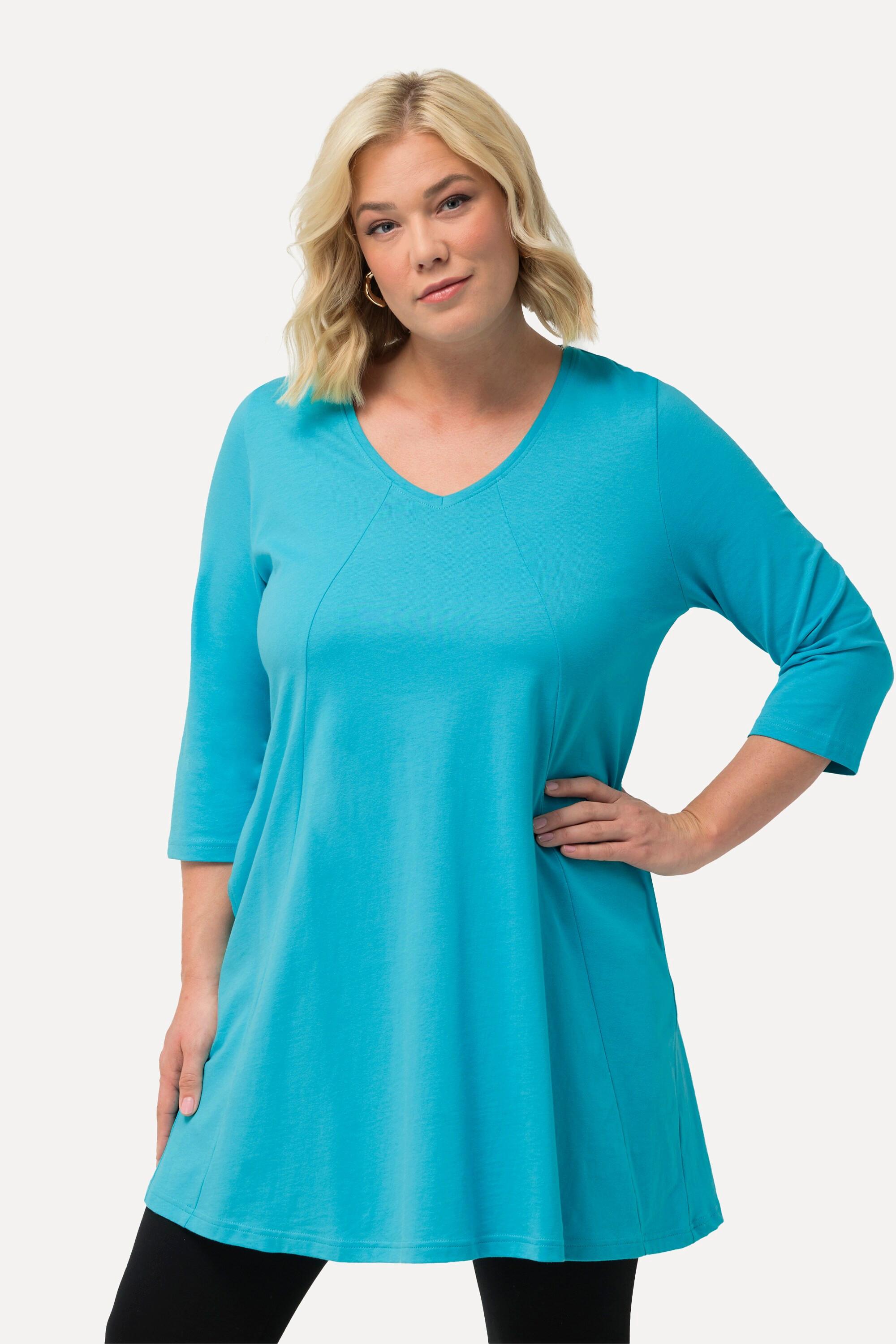 Ulla Popken  Longshirt, Ziernähte, A-Linie, V-Ausschnitt, 3/4-Arm 