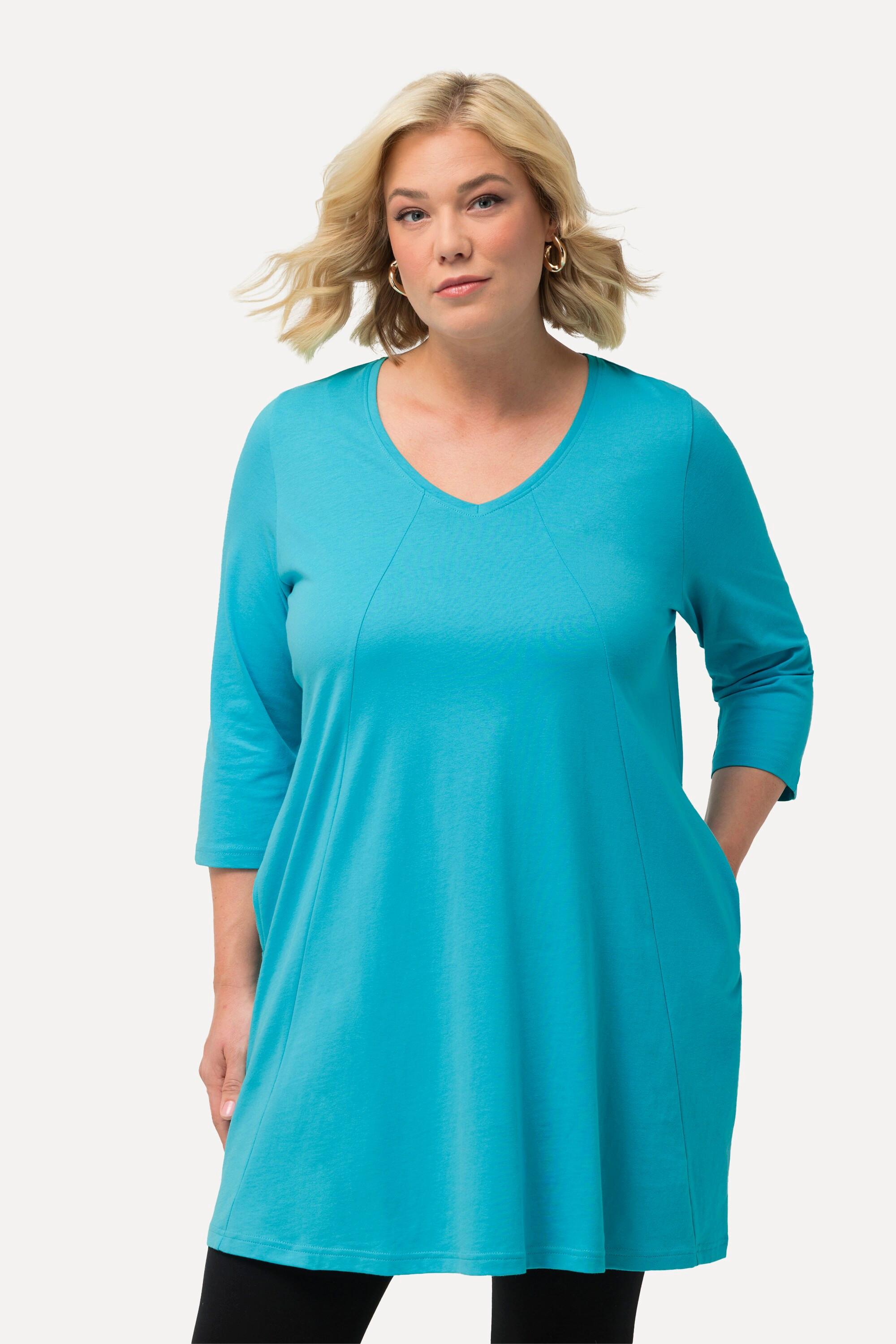 Ulla Popken  Longshirt, Ziernähte, A-Linie, V-Ausschnitt, 3/4-Arm 