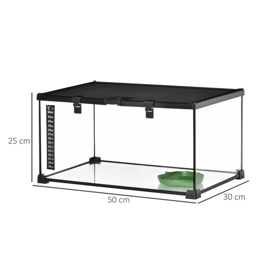 Northio  Terrarium Für Reptilien Reptile Fütterungsbox Glasterrarium Amphibien Spinnentiere Mit Thermometer Reptilienzuchtbox 50 X 30 X 25 Cm 