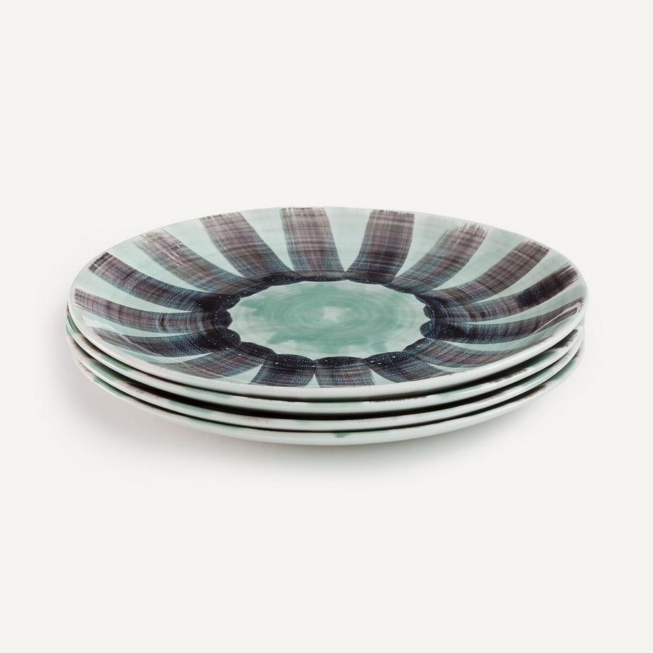 AM.PM Lot de 4 assiettes plates en grès rayé  