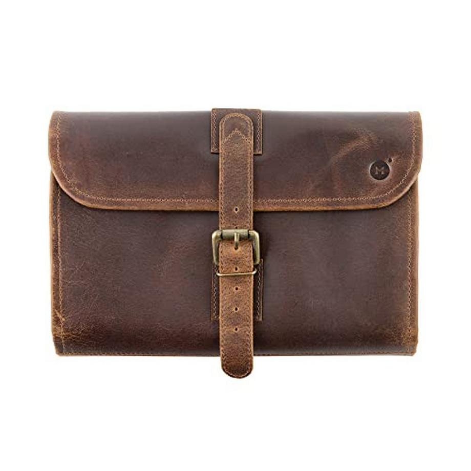 Only-bags.store  Waschtasche - Kosmetiktasche aus echtem Büffelleder undem Stoff - faltbare und aufhängbare 