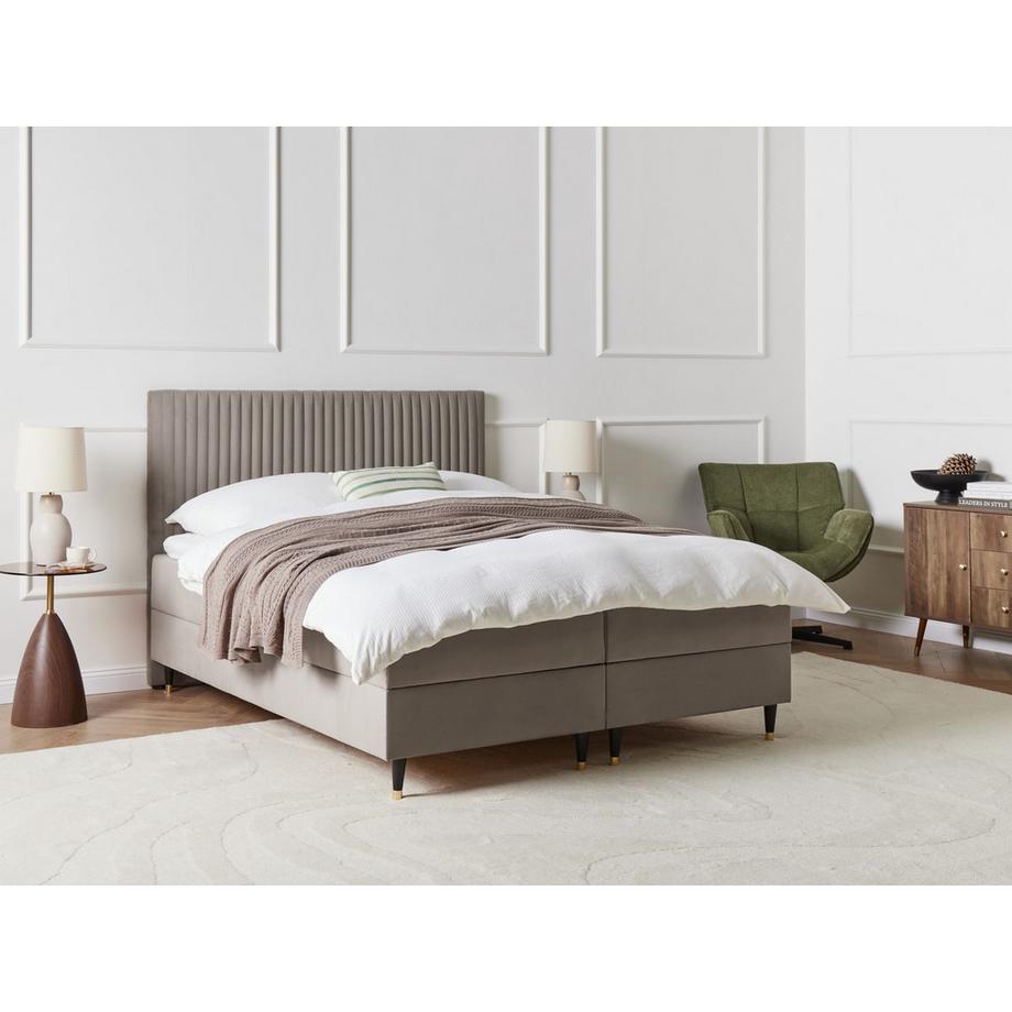 Beliani Lit boxspring avec rangement en Velours Scandinave DAME  