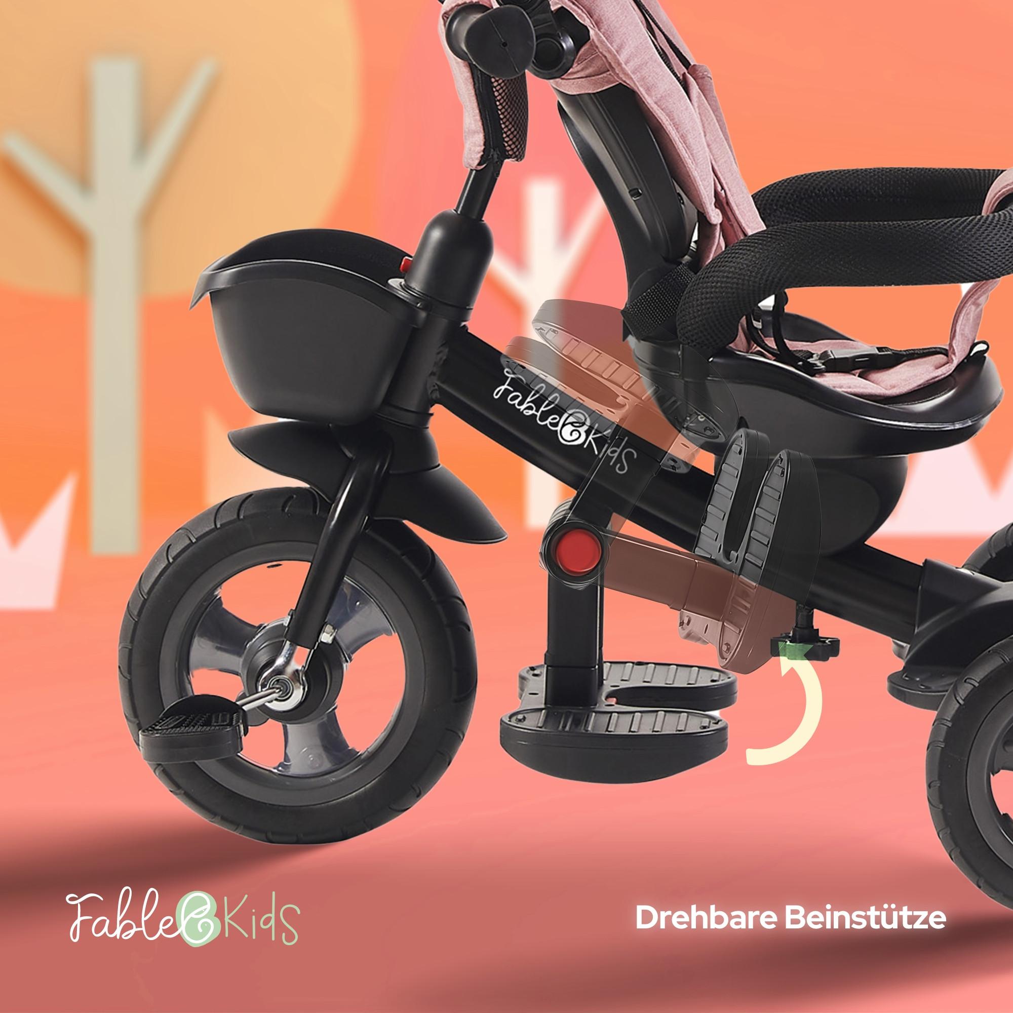 FableKids® Tricycle 7 En 1 Rose - Pliable, Siège Pivotant, Pour Enfant - Neuf