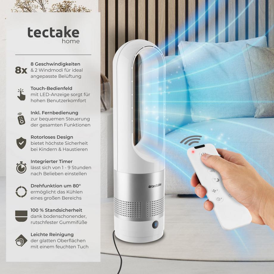 Tectake Ventilateur colonne POLAR 80° d'oscillation et 20 W  