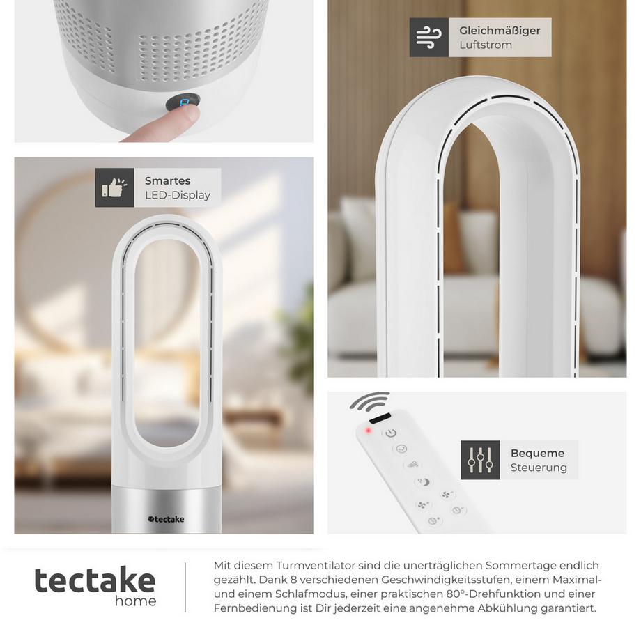 Tectake Ventilateur colonne POLAR 80° d'oscillation et 20 W  