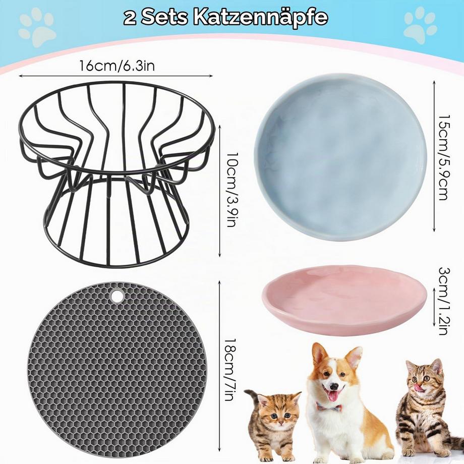 Alopini  Bol Pour Chat Surélevé 2 Pièces, bol de Nourriture pour Chat avec Support en Métal 
