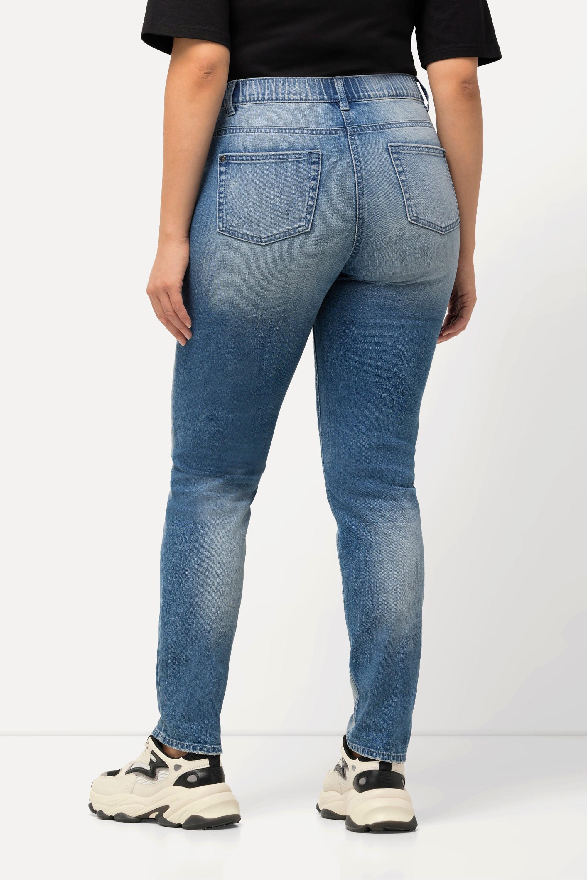 Ulla Popken  Jeans modello Sarah con effetto sdrucito, cintura comoda e tessuto elasticizzato 