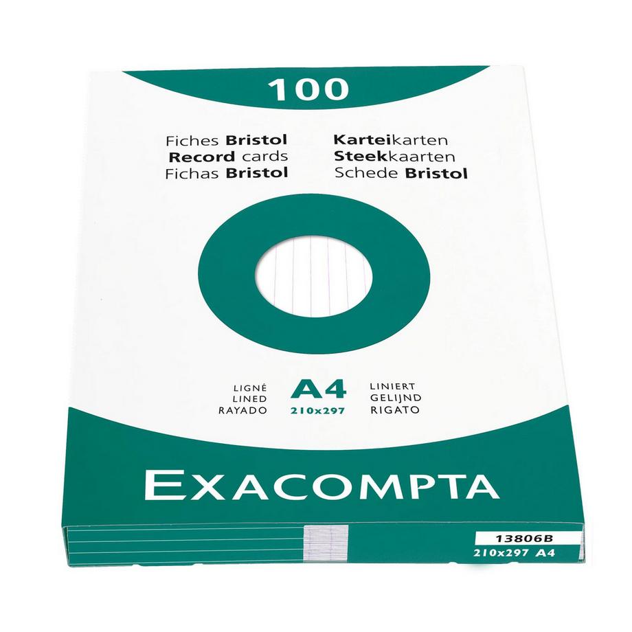 Exacompta Confezione 100 cartoncini bristol a righe non perforati 210x297mm  