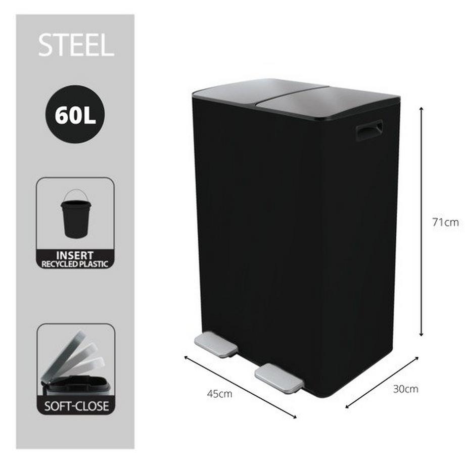 spirella selektive sortierung küche mülleimer Stahl ALIYA 60L (2x30L) Mattschwarz  
