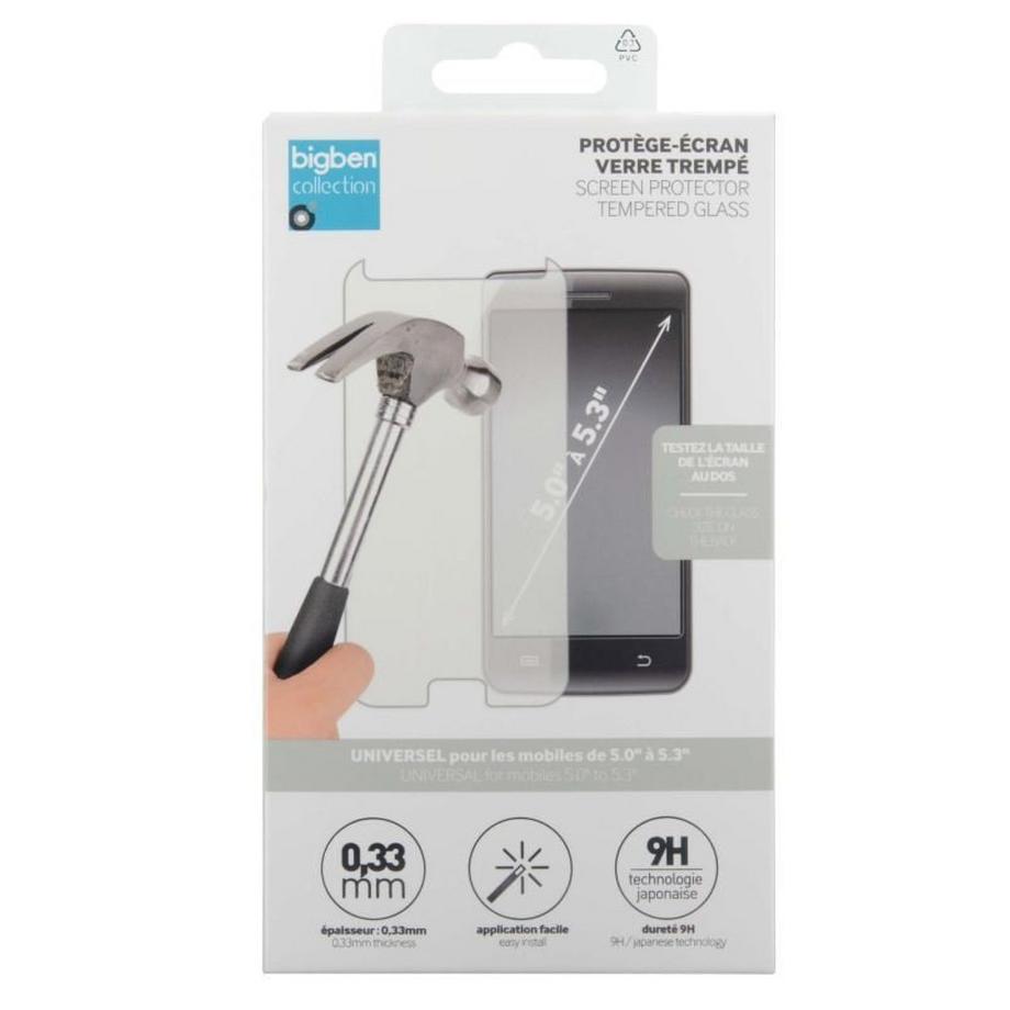 bigben  Universal Displayschutzfolie aus gehärtetem Glas für 5" bis 5,3" Smartphones 