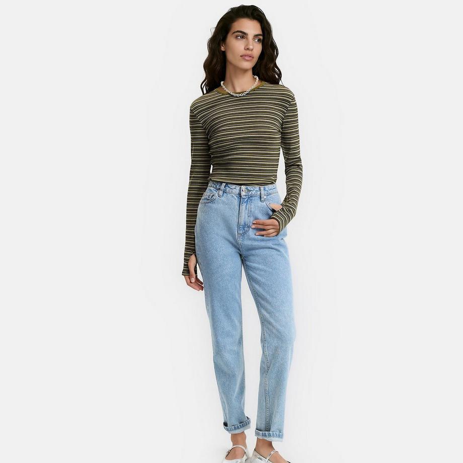La Redoute Collections T-shirt rayé côtelé manches longues avec ouvertures pour pouces  