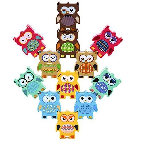 Image of 12-teiliges Stapeln Von Eulen Aus Holz, Balancierendes Spielzeug Unisex Multicolor ONE SIZE