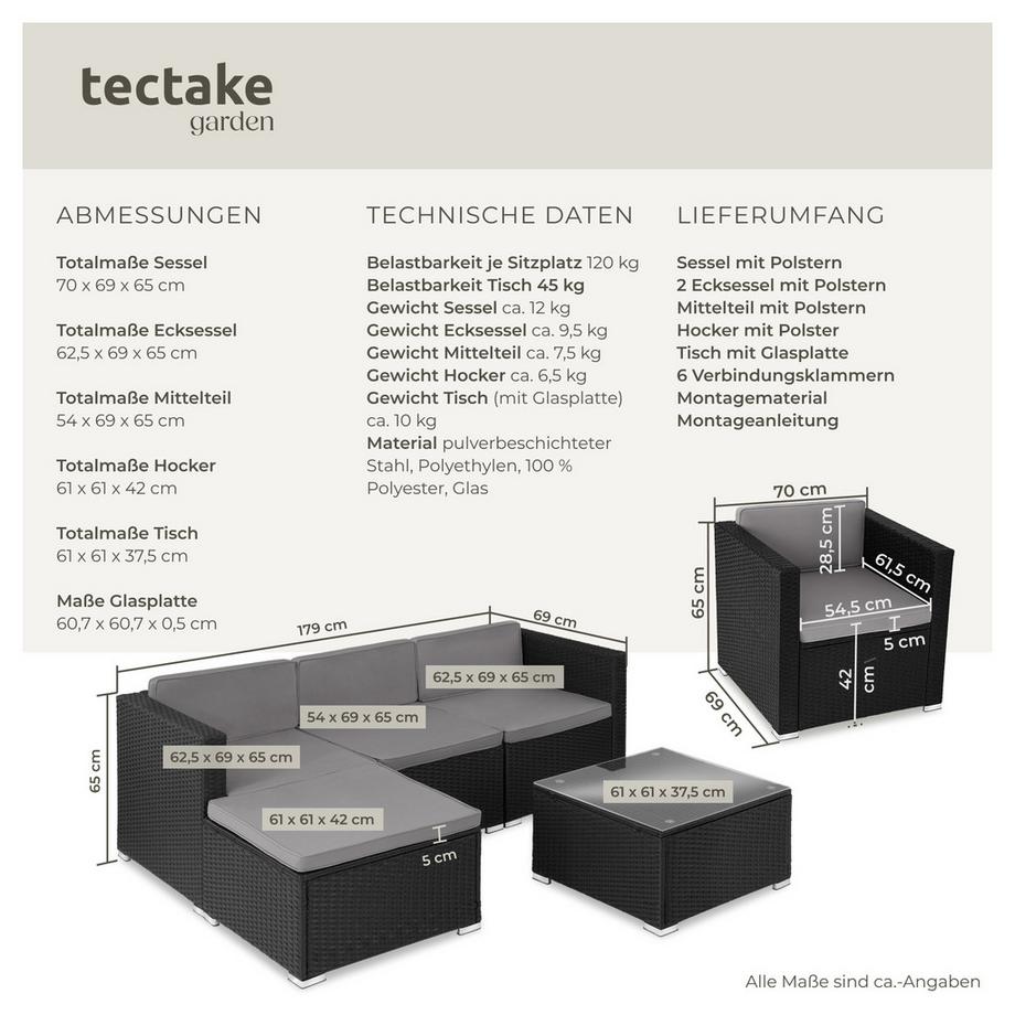 Tectake Rattan Lounge Lignano für 4 bis 5 Personen widerstandsfähig  