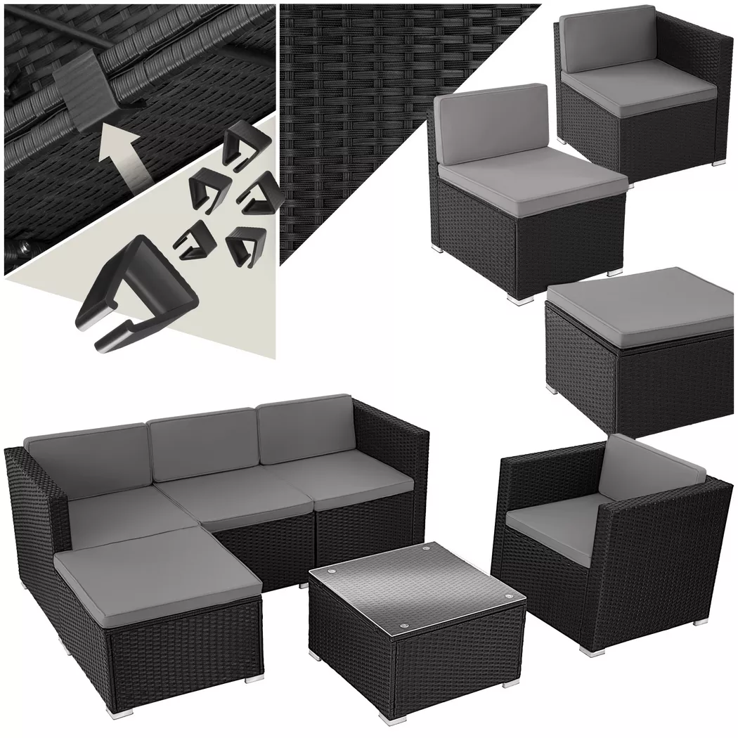 tectake® Rattan Lounge, für 4 bis 5 Personen, UV-beständig, variabel aufstellbar