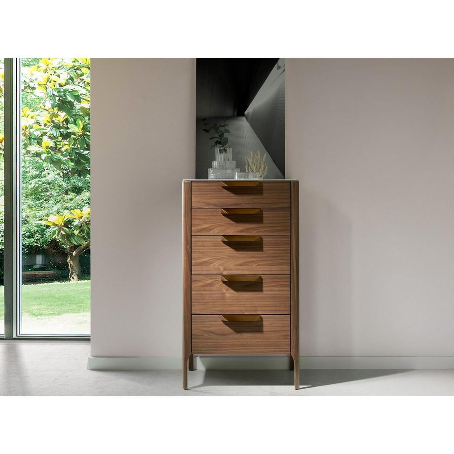 ANGEL CERDA Chiffonier aus Nussbaumholz mit Glasplatte aus Marmorimitat  