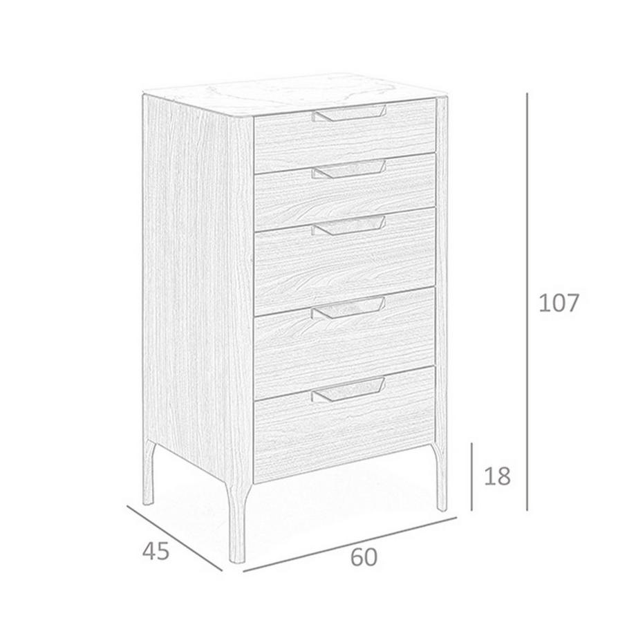ANGEL CERDA Chiffonier aus Nussbaumholz mit Glasplatte aus Marmorimitat  