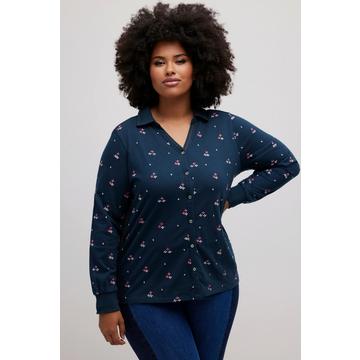 Jersey-Bluse, Stickerei, Gummisaum, Hemdkragen, Langarm