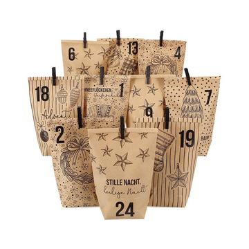 Adventskalender Tüten mit Klammern Weihnachtsmotiv (72Teile)