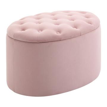 Banc Rembourré Rose Avec Espace De Rangement, Polyester Velouté, Bois D'Hévéa, Forme Ovale, Pour Salon, 71 X 52 X 42 Cm