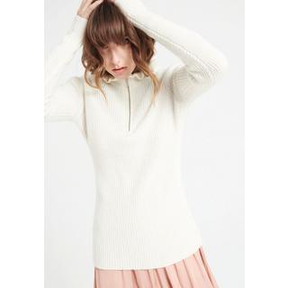 Studio Cashmere8  MIA 4 Pullover mit Falbala-Kragen und Reißverschluss - 100% Kaschmir 