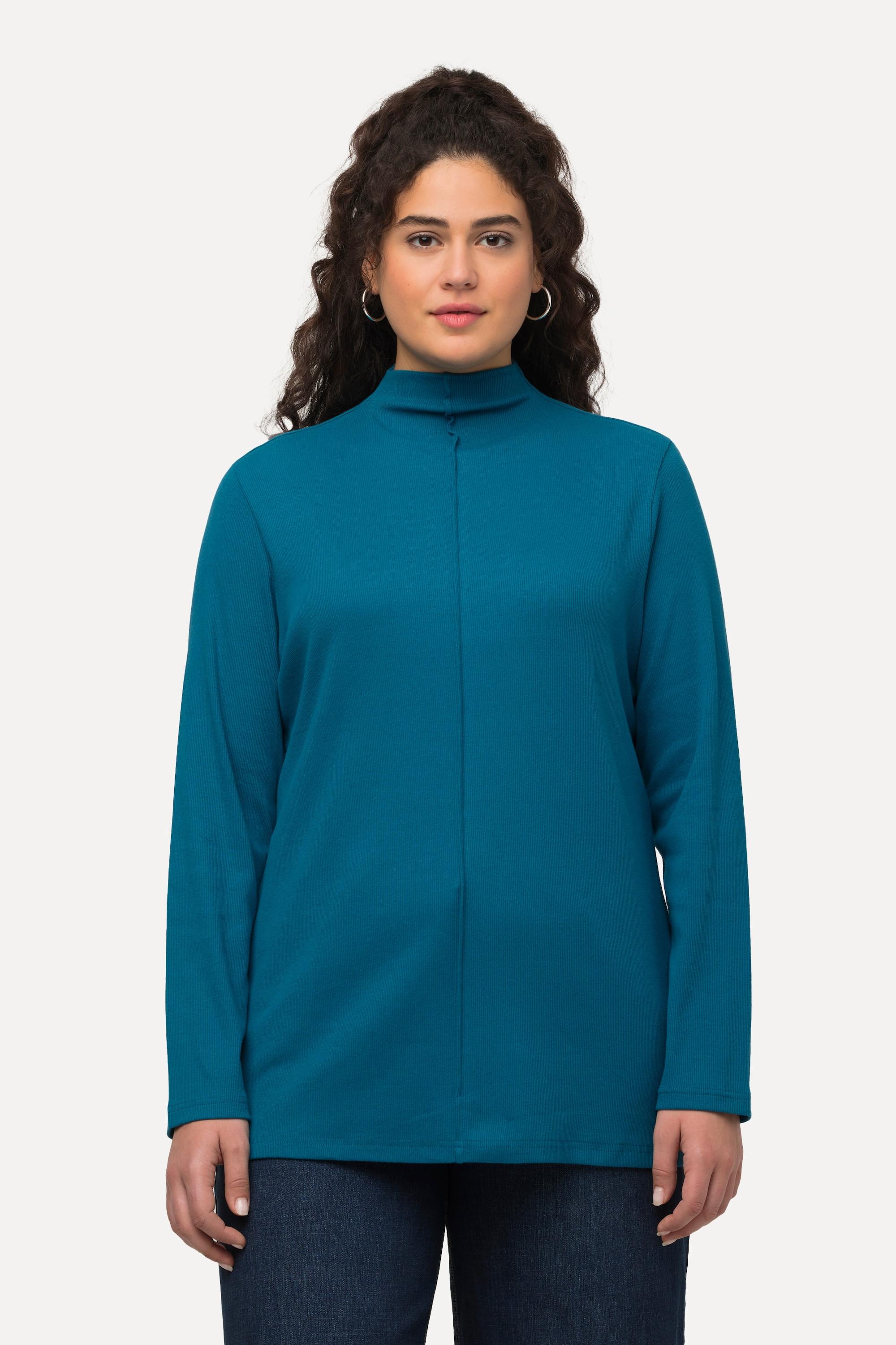 Ulla Popken  Shirt, Feinripp, Slim, Stehkragen, Ziernaht, Langarm 