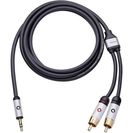 Oehlbach  Cinch / Klinke Audio Anschlusskabel [2x Cinch-Stecker - 1x Klinkenstecker 3.5 mm] 5.00 m Schwarz vergoldete Steckkontakt 