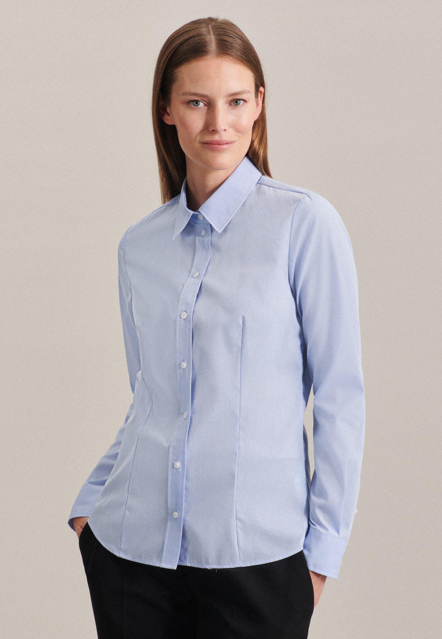 Image of Hemdbluse Uni Langarm Kragen Damen Hellblau 50