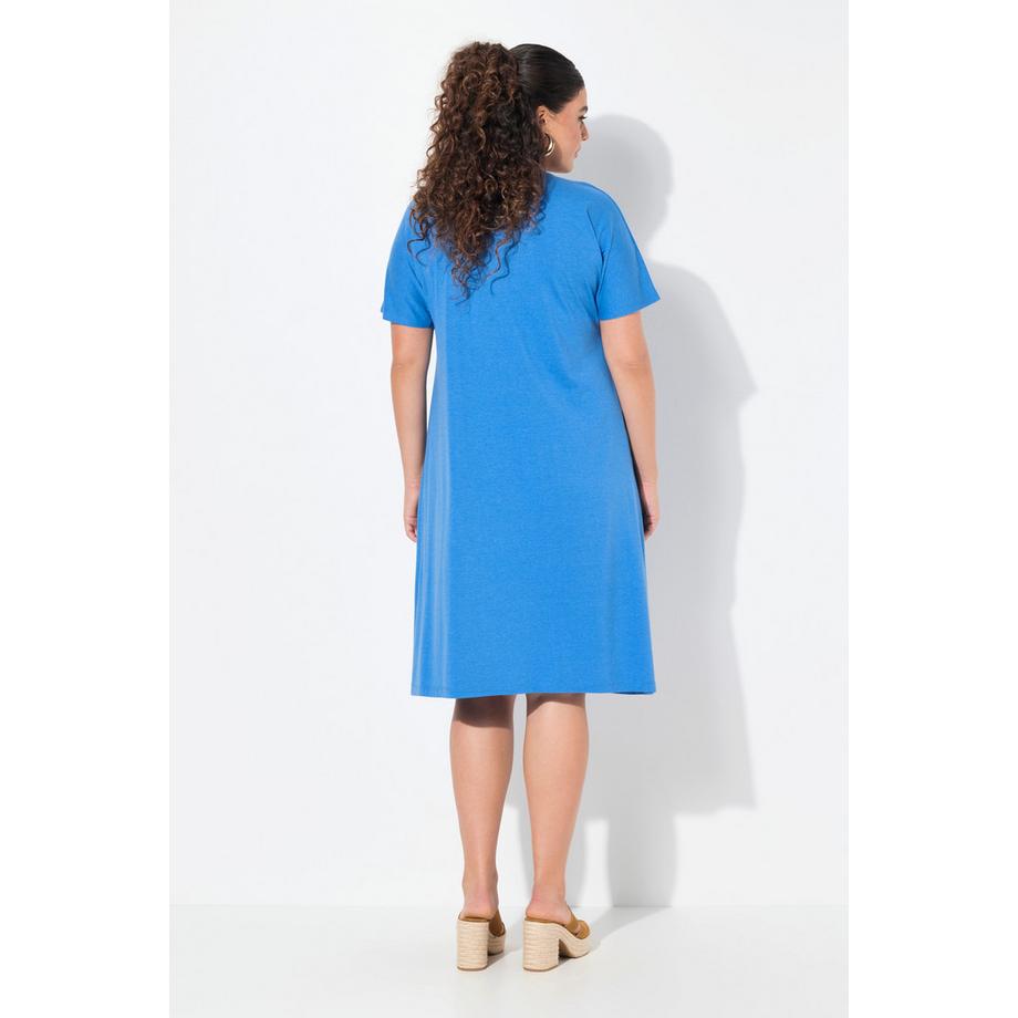 Ulla Popken Robe en Jersey Plis Fantaisie Coupe Évasée Col V Manches Courtes  