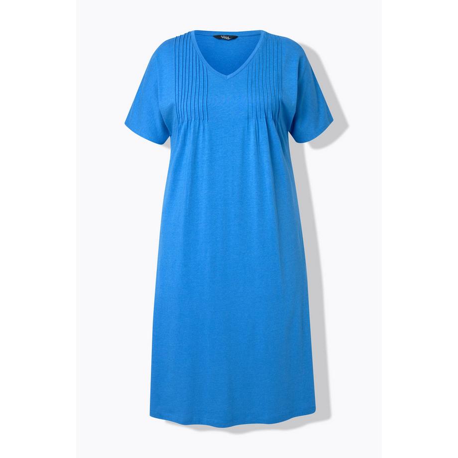 Ulla Popken Robe en Jersey Plis Fantaisie Coupe Évasée Col V Manches Courtes  