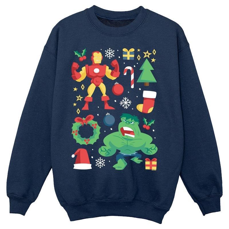 Image of Iron Man And Hulk Christmas Day Sweatshirt Unisex Marine 104