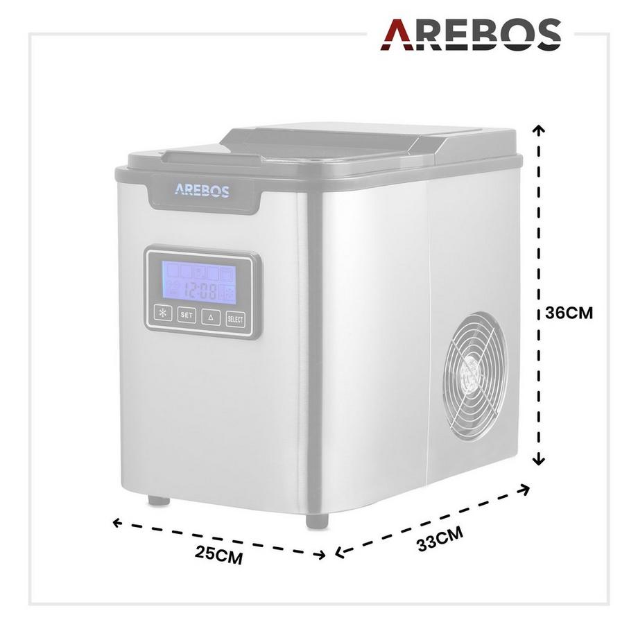 Arebos Eiswürfelmaschine Edehlstahl 2,2L LCD Eiswürfelbereiter Icemaker 12 kg/24h  